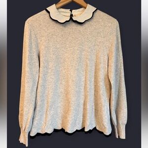 Ted Baker Lheo Gray Long Sleeve Top with Scalloped Collar Academia Clean Girl